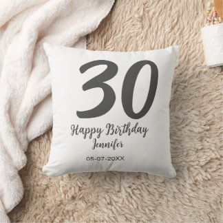 30th birthday add name date year blackテンプレート クッション