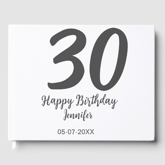 30th birthday add name date year blackテンプレート ゲストブック (正面)