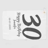 30th birthday add name date year blackテンプレート ゴルフタオル (横)