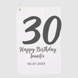 30th birthday add name date year blackテンプレート ゴルフタオル