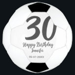 30th birthday add name date year blackテンプレート サッカーボール<br><div class="desc">編集可能デザイン</div>