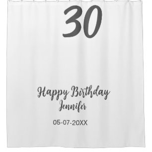 30th birthday add name date year blackテンプレート シャワーカーテン