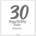 30th birthday add name date year blackテンプレート シール<br><div class="desc">編集可能デザイン</div>