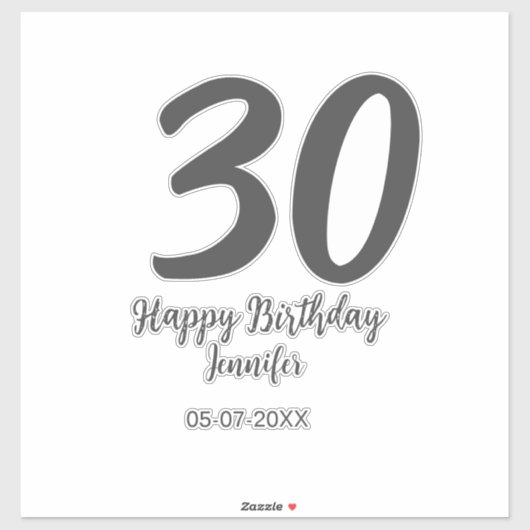 30th birthday add name date year blackテンプレート シール (シート)