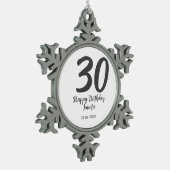 30th birthday add name date year blackテンプレート スノーフレークピューターオーナメント (左)