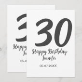 30th birthday add name date year blackテンプレート セーブザデート (正面/裏面)