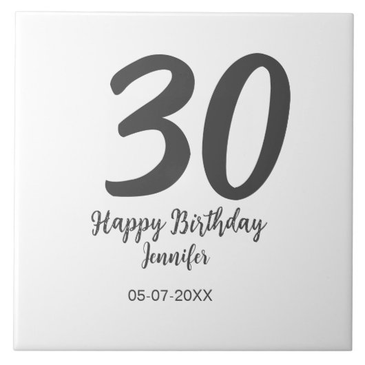 30th birthday add name date year blackテンプレート タイル (正面)