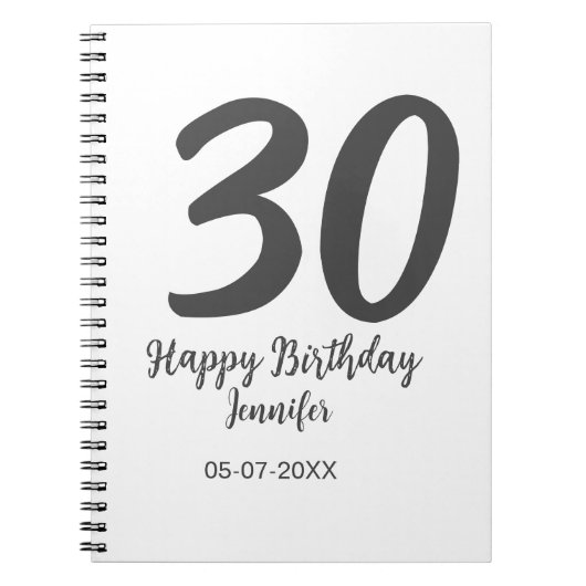 30th birthday add name date year blackテンプレート ノートブック (正面)