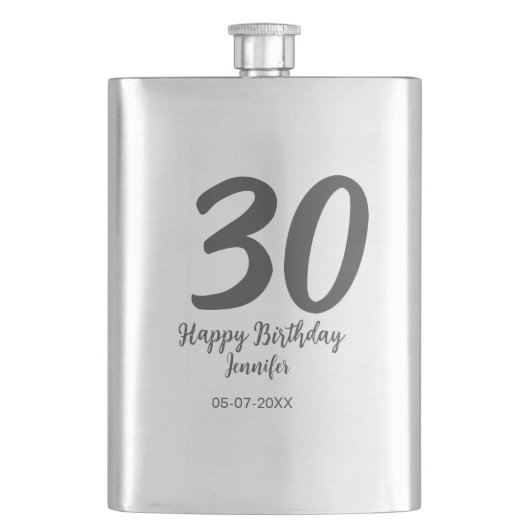 30th birthday add name date year blackテンプレート フラスク (正面)