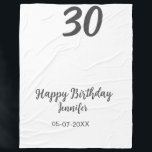 30th birthday add name date year blackテンプレート フリースブランケット<br><div class="desc">編集可能デザイン</div>