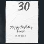 30th birthday add name date year blackテンプレート フリースブランケット<br><div class="desc">編集可能デザイン</div>