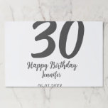 30th birthday add name date year blackテンプレート ペーパーパッド<br><div class="desc">編集可能デザイン</div>