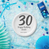 30th birthday add name date year blackテンプレート ペーパープレート (パーティー)