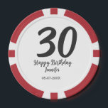 30th birthday add name date year blackテンプレート ポーカーチップ<br><div class="desc">編集可能デザイン</div>
