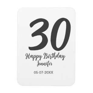 30th birthday add name date year blackテンプレート マグネット