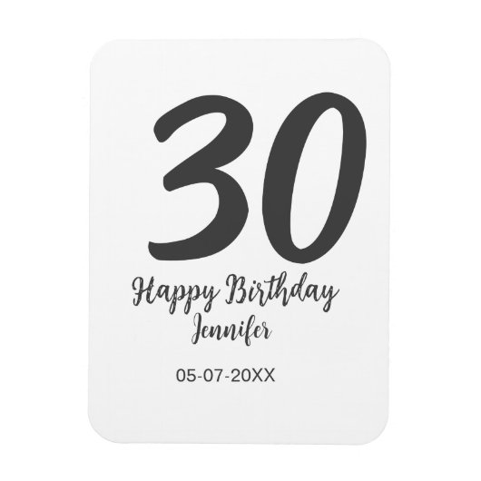 30th birthday add name date year blackテンプレート マグネット (縦)