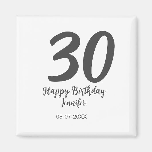 30th birthday add name date year blackテンプレート マグネット (正面)