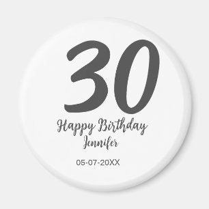 30th birthday add name date year blackテンプレート マグネット
