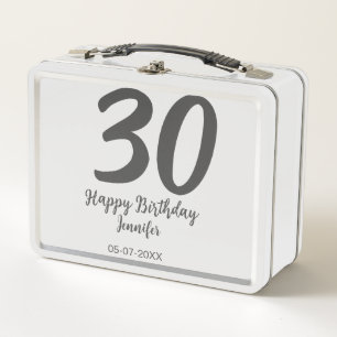 30th birthday add name date year blackテンプレート メタルランチボックス
