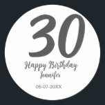 30th birthday add name date year blackテンプレート ラウンドシール<br><div class="desc">編集可能デザイン</div>