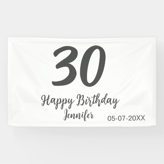 30th birthday add name date year blackテンプレート 横断幕 (横)