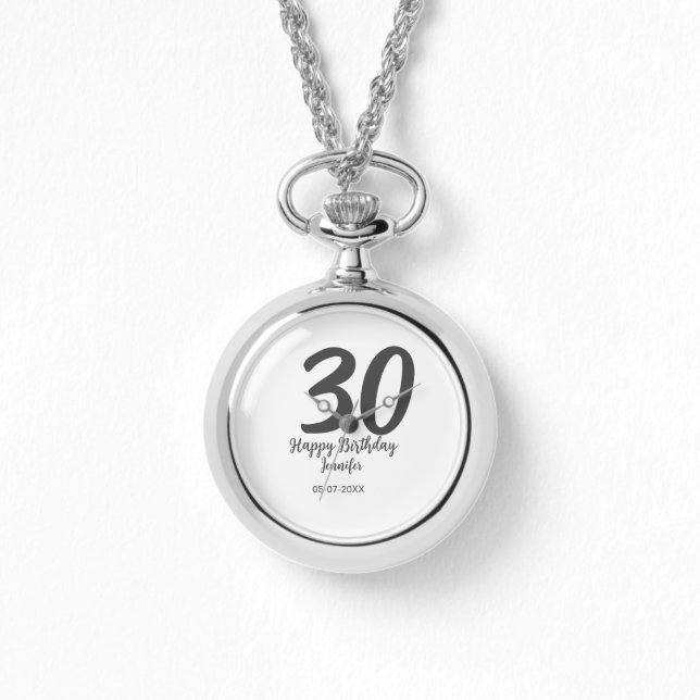 30th birthday add name date year blackテンプレート 腕時計 (正面)