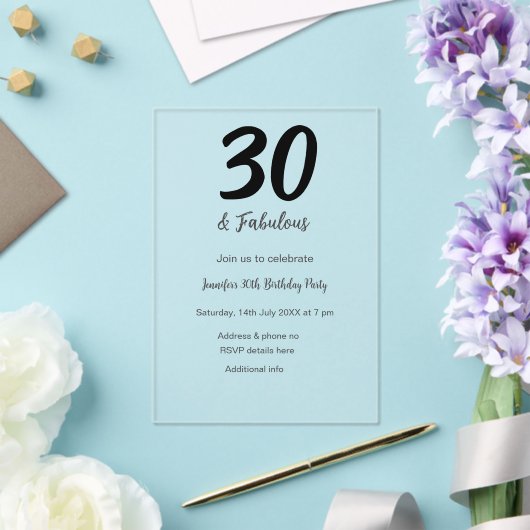 30th birthday add name date year black アクリル招待状 (インサイチュ (ウェディング))