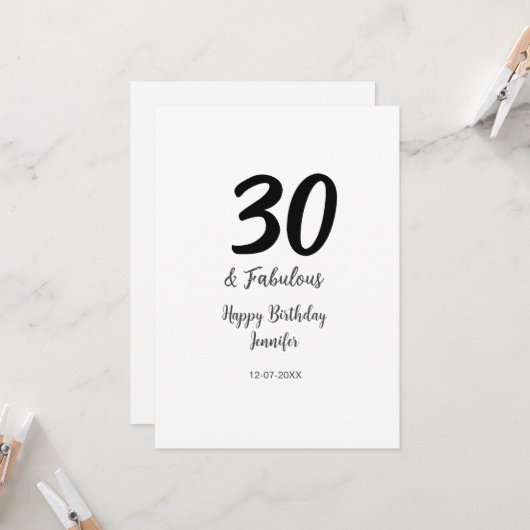 30th birthday add name date year black カード (正面/裏面インサイチュ)