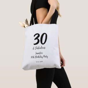 30th birthday add name date year black トートバッグ