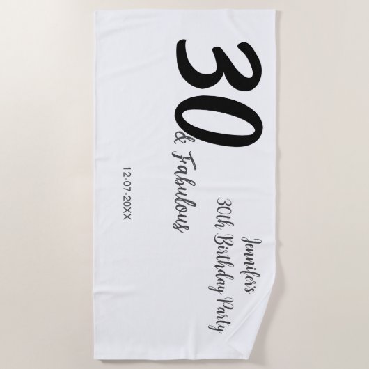 30th birthday add name date year black ビーチタオル (正面)