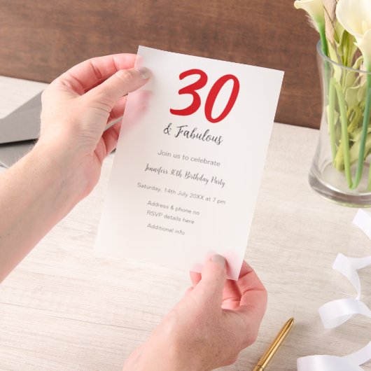 30th birthday add name date year black ベラム紙招待状 (ポータブル)