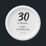 30th birthday add name date year black ペーパープレート<br><div class="desc">編集可能デザイン</div>