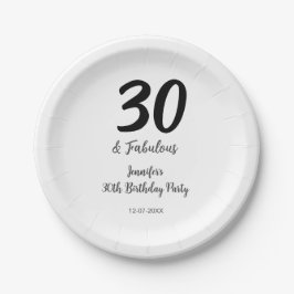 30th birthday add name date year black ペーパープレート