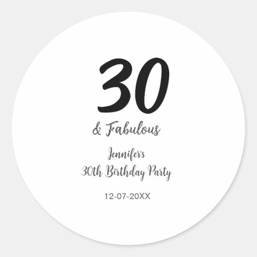 30th birthday add name date year black ラウンドシール (正面)