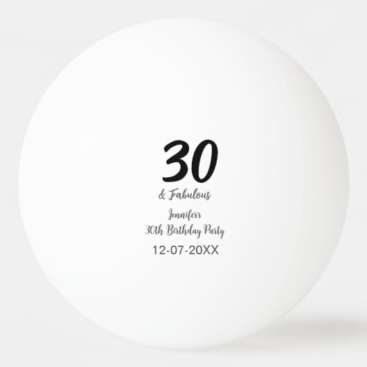 30th birthday add name date year black 卓球ボール (正面)