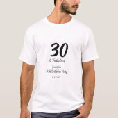 30th birthday add name date year black tシャツ (正面)
