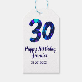 30th birthday add name date year blue sparkle  ギフトタグ