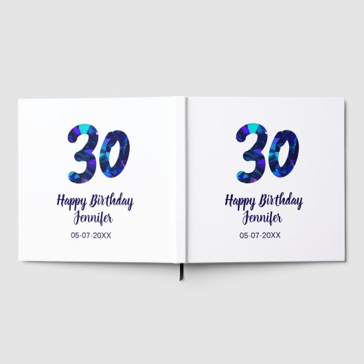30th birthday add name date year blue sparkle  ゲストブック (全面)