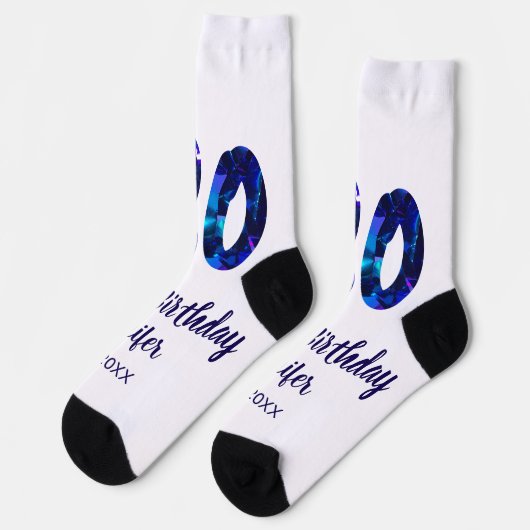 30th birthday add name date year blue sparkle ソックス (左)
