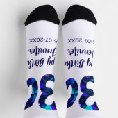 30th birthday add name date year blue sparkle ソックス (上部)