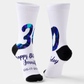 30th birthday add name date year blue sparkle ソックス (傾斜あり)