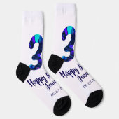 30th birthday add name date year blue sparkle ソックス (右)