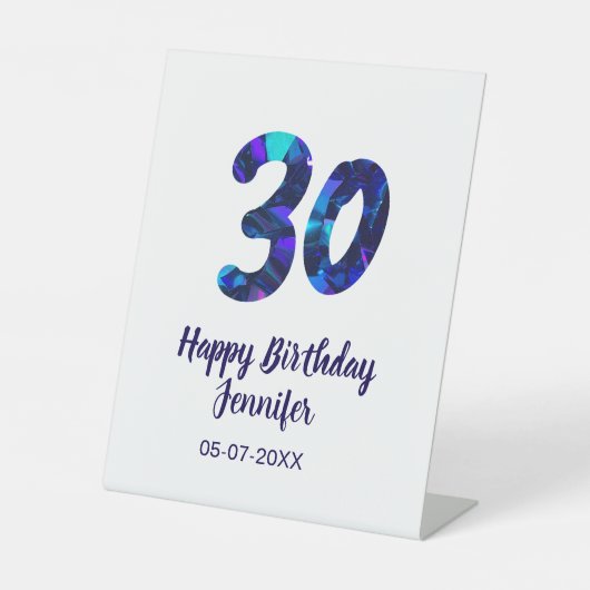 30th birthday add name date year blue sparkle 台座サイン (正面)