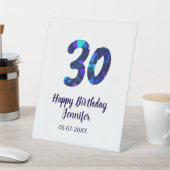 30th birthday add name date year blue sparkle 台座サイン (インサイチュ)