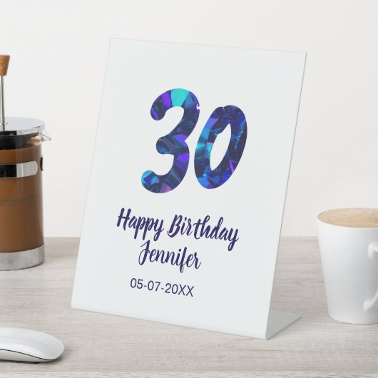 30th birthday add name date year blue sparkle 台座サイン (インサイチュ)