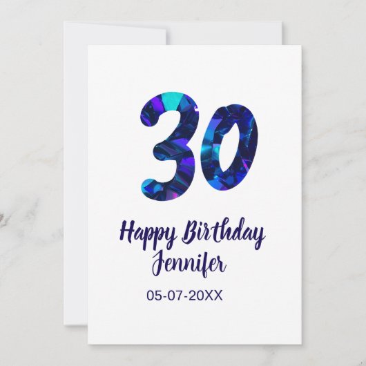 30th birthday add name date year blue sparkle  招待状 (正面)