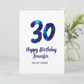 30th birthday add name date year blue sparkle  招待状 (スタンド正面)