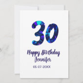 30th birthday add name date year blue sparkle  招待状 (裏面)