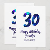 30th birthday add name date year blue sparkle  招待状 (正面/裏面)