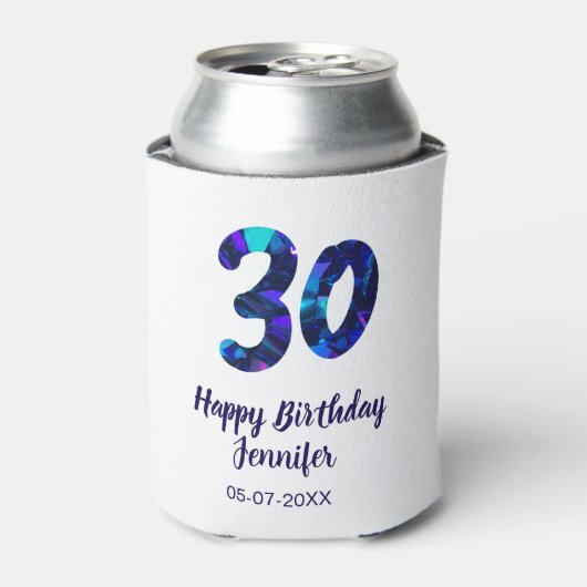 30th birthday add name date year blue sparkle  缶クーラー (缶正面)